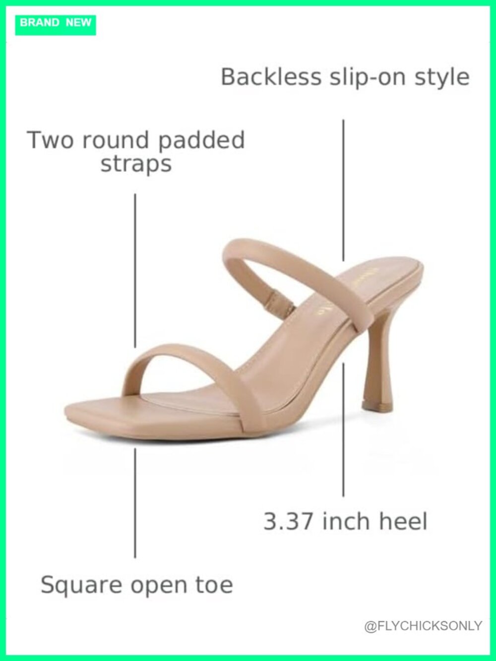 Strappy Heeled Mules Square Open Toe Slip-On Sandals PU - Picture 2 of 6